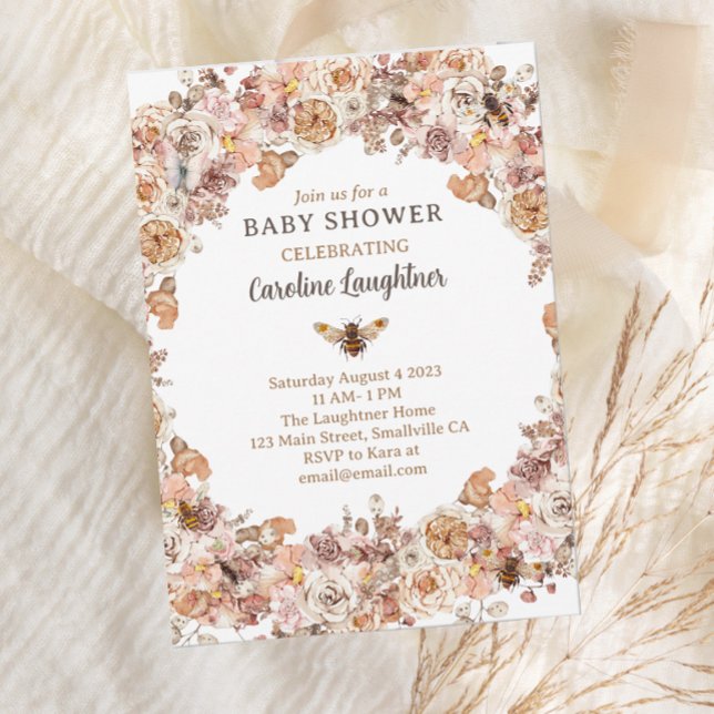 Invitación Boho Bee Watercolor Wildflower Baby Shower (Subido por el creador)