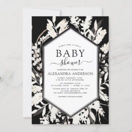 Invitación Boho Beige Black Botanical Baby Shower