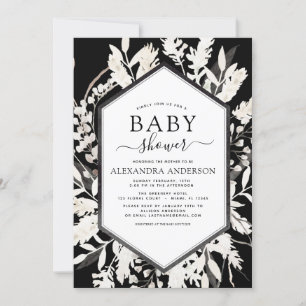 Invitación Boho Beige Black Botanical Baby Shower