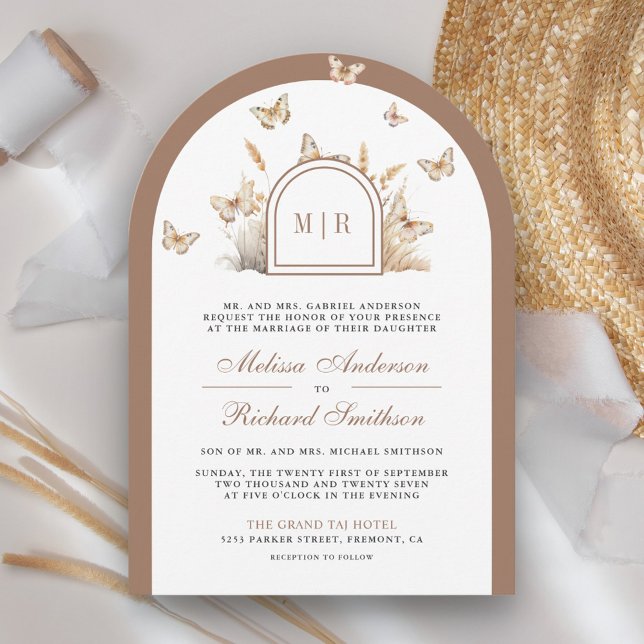 Invitación Boho Beige Boda del Arco de Flor Silvestre (Subido por el creador)