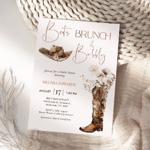 Invitación Boho Beige Boots Brunch Bubbly Bridal Shower