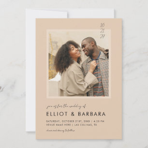 Invitación Boho Beige Cream Guión Minimalista 2 Boda de fotos