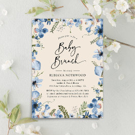 Invitación Boho Beige Dusty Blue Floral Baby Shower Brunch