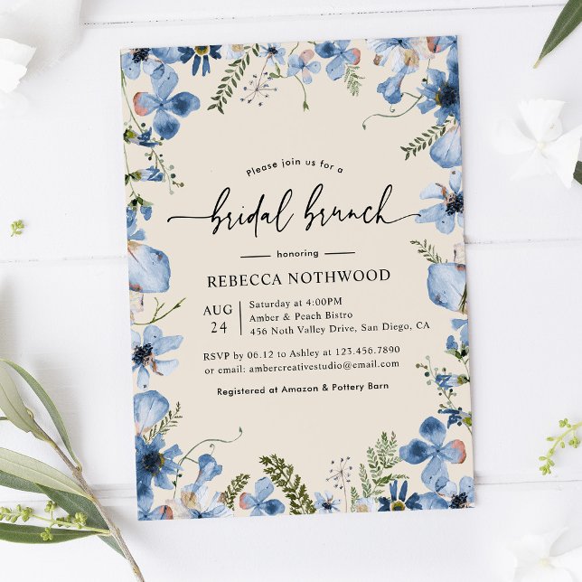 Invitación Boho Beige Dusty Blue Floral Bridal Brunch Shower (Subido por el creador)