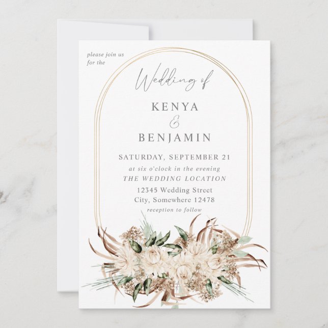 Invitación Boho Beige Floral Boda 3 (Anverso)