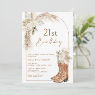 Invitación Boho Beige Floral Boots 21 cumpleaños
