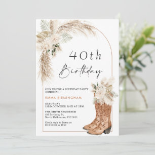 Invitación Boho Beige Floral Boots 40 cumpleaños