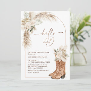 Invitación Boho Beige Floral Boots Hola 40 cumpleaños