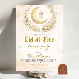 Invitación Boho Beige Floral Crescent Ramadan Eid Al-Fitr