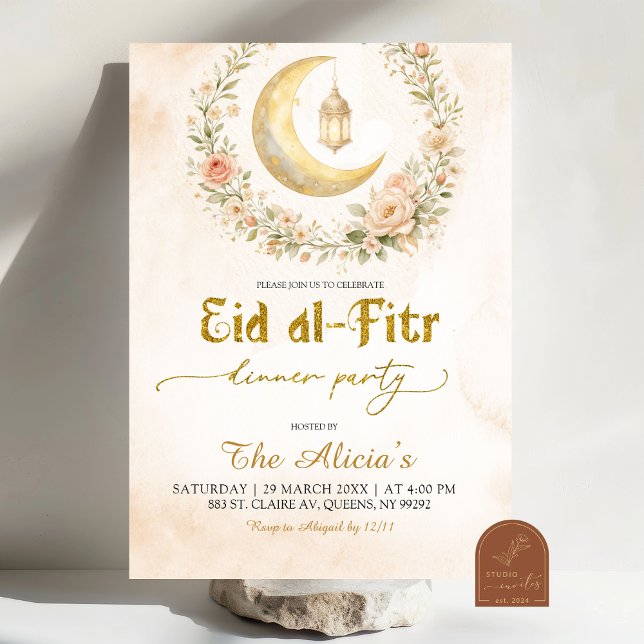 Invitación Boho Beige Floral Crescent Ramadan Eid Al-Fitr (Subido por el creador)