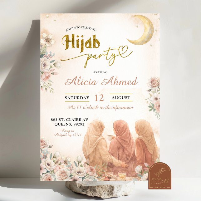 Invitación Boho Beige Floral Hijab Party (Subido por el creador)