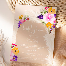 Invitación Boho beige floral pampas desierto arco de novia