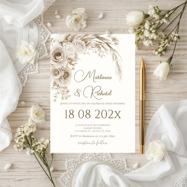 Invitación Boho beige floral wedding (Subido por el creador)