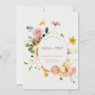 Invitación Boho beige Floral Wedding Save the Date