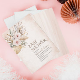Invitación Boho Beige Flores acuarela ducha de bebé