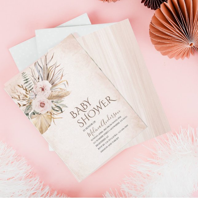 Invitación Boho Beige Flores acuarela ducha de bebé (Subido por el creador)