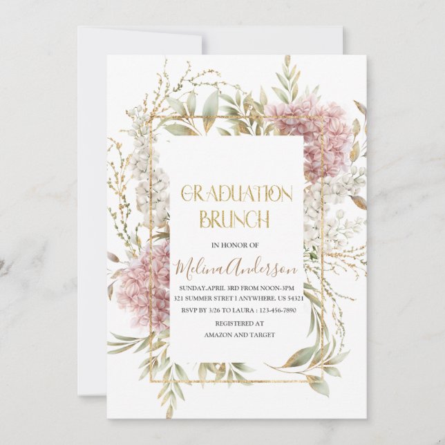 Invitación Boho Beige Flores doradas acuarela br (Anverso)