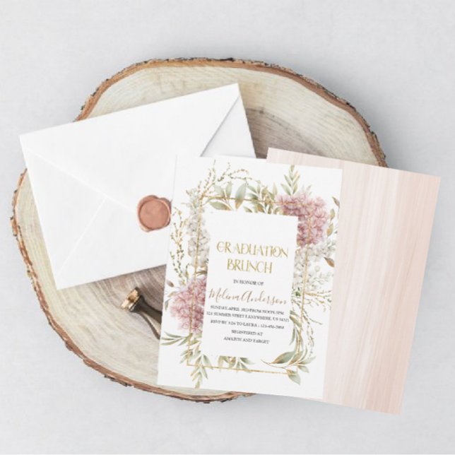 Invitación Boho Beige Flores doradas acuarela br (Subido por el creador)