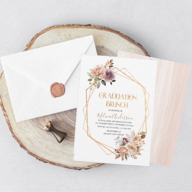 Invitación Boho Beige Flores doradas acuarela br (Subido por el creador)