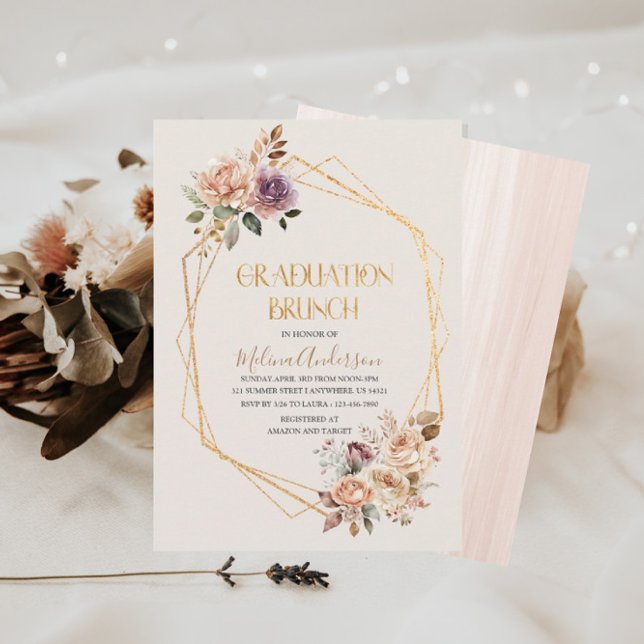 Invitación Boho Beige Flores doradas acuarela br (Subido por el creador)