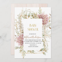 Boho Beige Flores doradas acuarela ducha bebé