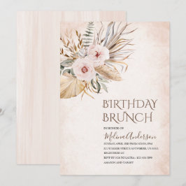 Invitación Boho Beige Flowesr brunch de cumpleaños acuarela
