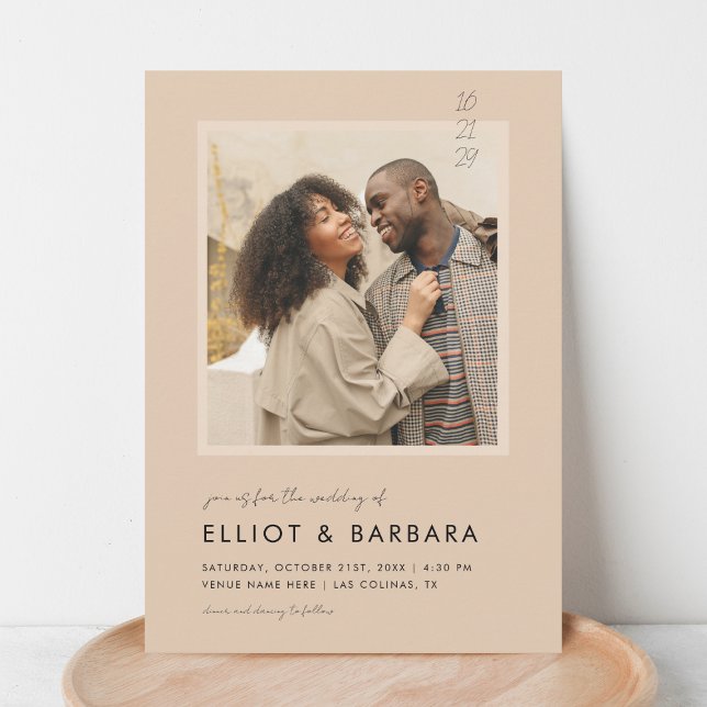 Invitación Boho Beige Moderno Script 2 Foto Boda de código QR (Subido por el creador)