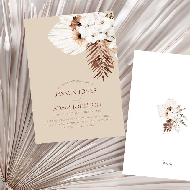 Invitación Boho Beige Pampas Boda de orquídeas de hierba (Boho Terracotta Beige Pampas Grass Floral Wedding Invitation)