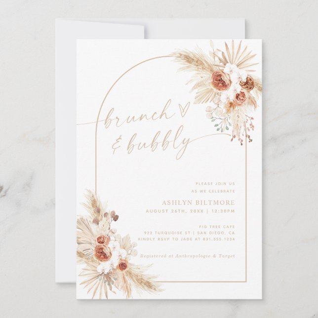 Invitación Boho Beige Pampas Brunch nupcial (Anverso)
