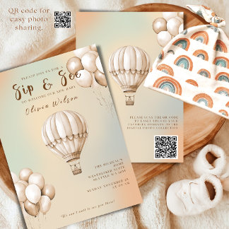 Invitación Boho Beige para Sip and See con Código 