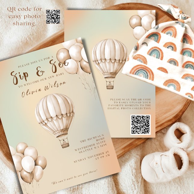 Invitación Boho Beige para Sip and See con Código  (Subido por el creador)