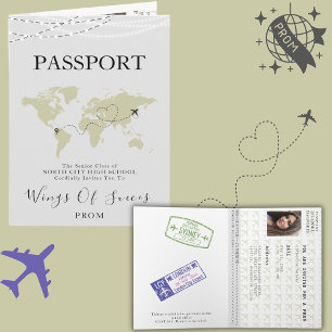 Invitación Boho Beige Pasaporte Viaje Baile de Gala Mapa Mund