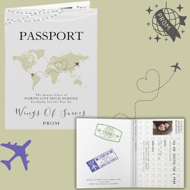 Invitación Boho Beige Pasaporte Viaje Baile de Gala Mapa Mund (Subido por el creador)