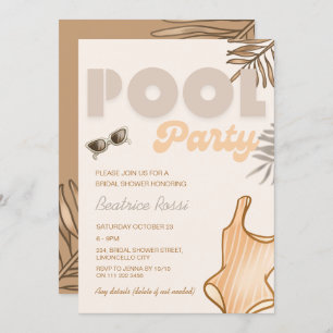 Invitación Boho Beige Pool Fiesta Retro Vintage Bridal Shower