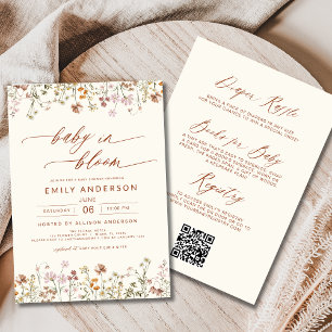 Invitación Boho Beige QR Code Wildflower Baby Shower