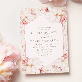 Invitación Boho Beige y Boda floral rosa Rubor