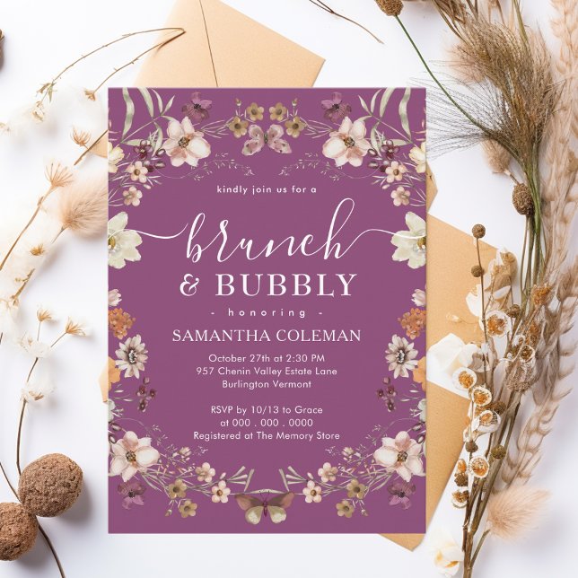 Invitación Boho Berry Purple Brunch y Bubbly Bridal Shower (Subido por el creador)