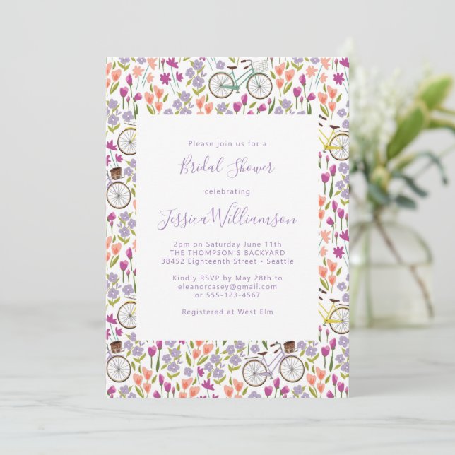 Invitación Boho Bicicleta Floral Script Chic Despedida de Sol (Anverso de pie)