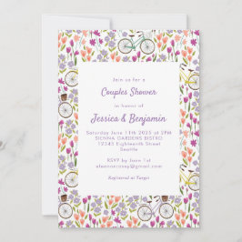 Invitación Boho Bicicleta Floral Script Moda Ducha Parejas