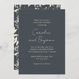 Invitación Boho Black Floral Elegante ducha de pareja Minimal