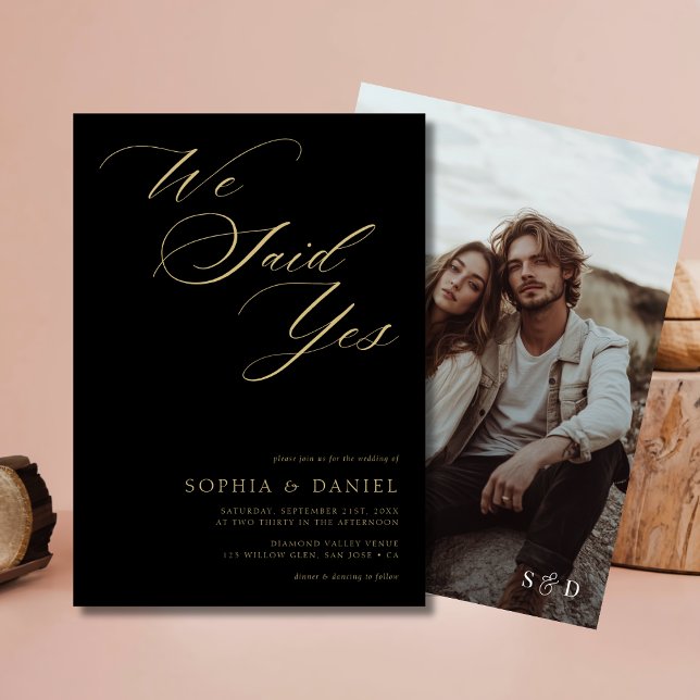 Invitación Boho Black & Gold Dijimos Sí Boda de presupuesto (Subido por el creador)