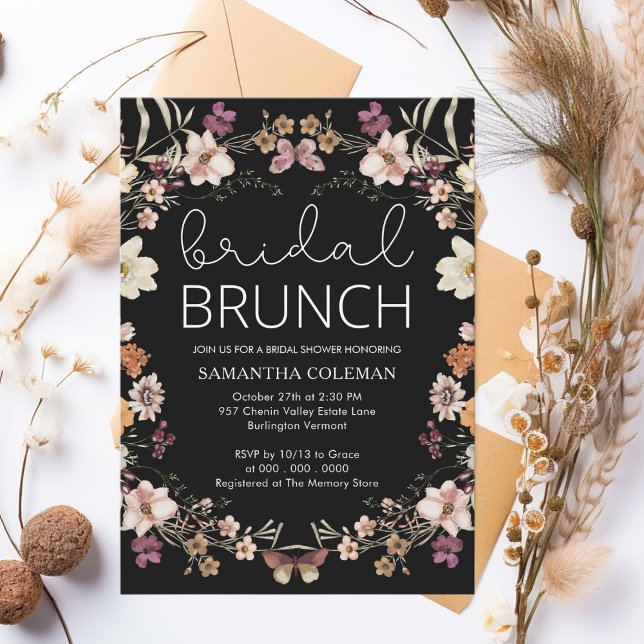 Invitación Boho Black Wildflower Bridal Brundal Bridal Bridal (Subido por el creador)