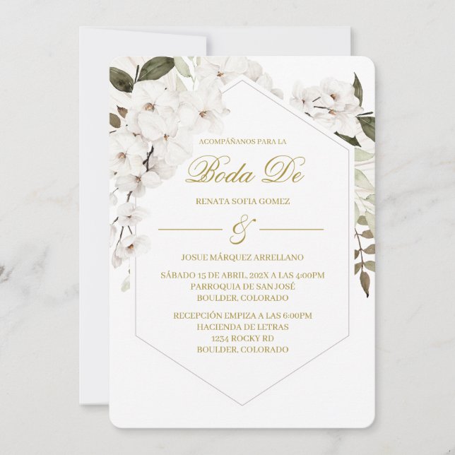 Invitación Boho blanca para boda  (Anverso)