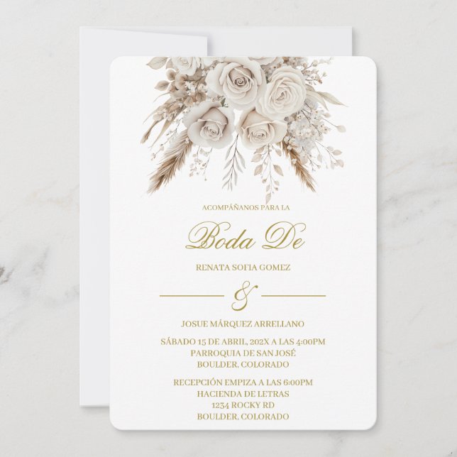 Invitación Boho blanca para boda  (Anverso)
