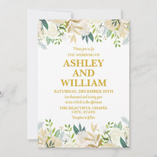 Invitación Boho blanco y dorado Boda de Moda bohemia verde