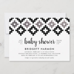 Invitación Boho blanco y negro Aztec Baby Shower