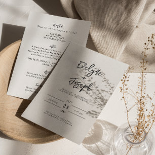 Invitación Boho Blanco y Negro Moderno Todo En Un Boda