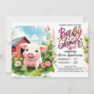 Invitación Boho Bliss Farm Pig Baby Shower