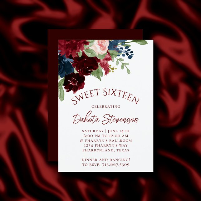 Invitación Boho Bloom | Elegante Dulce Floral Rojo Borgoña 16 (Subido por el creador)