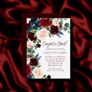 Invitación Boho Bloom   Elegante graduación de Borgoña y Mari